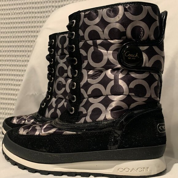 Coach Black & Gray Suede & Fabric High Top Snow Boots - Picture 4 of 14